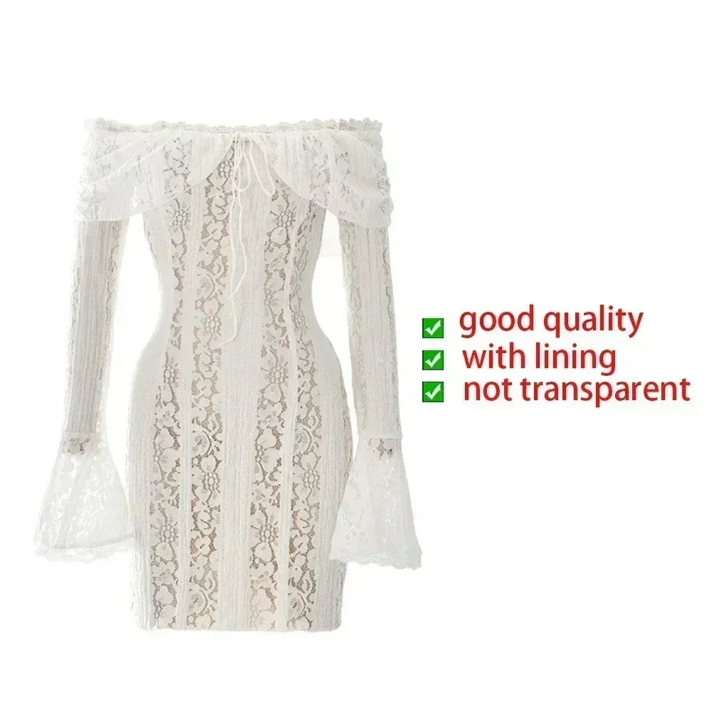 Robe courte moulante en dentelle Oligai pour femme, épaules dénudées, manches longues, sexy, pour club ou soirée, élégante, pour l'automne
