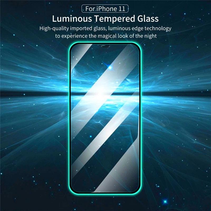 3 pièces protecteurs d'écran lumineux pour iPhone 14 11 Pro Max 12 Mini XR X XS, verre trempé lumineux pour iPhone 13 Pro Max 8 7 Plus, protecteur d'écran en verre trempé compatible avec iPhone