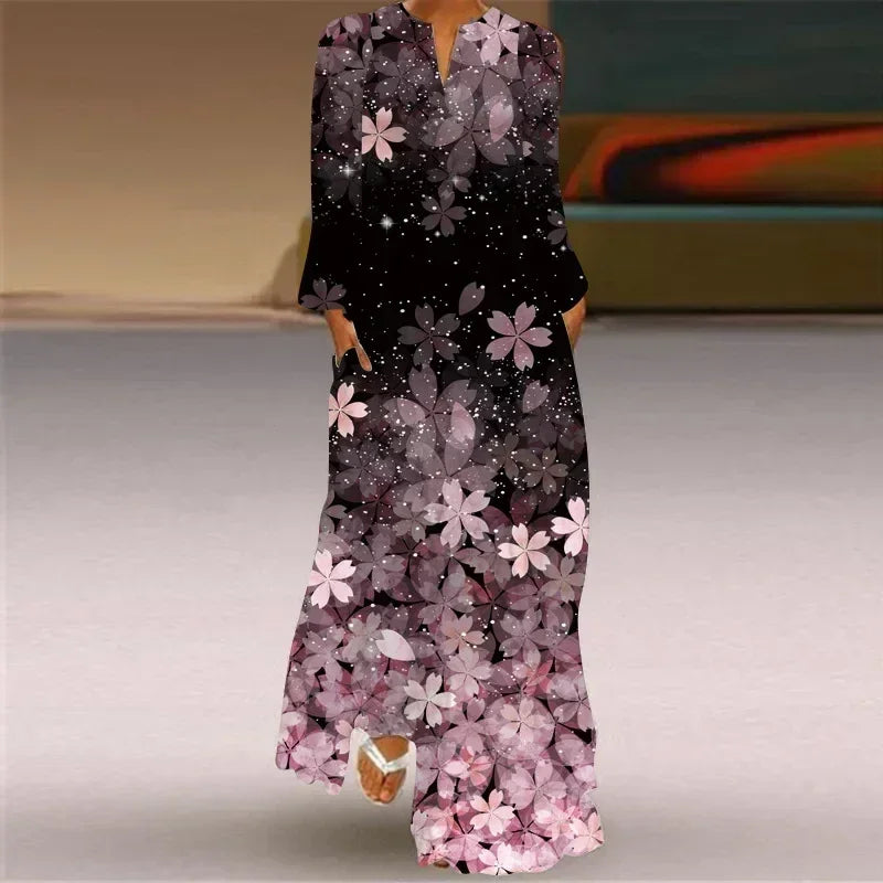 Robe longue maxi imprimée rétro mode Y2K à manches longues, ample, S-5XL