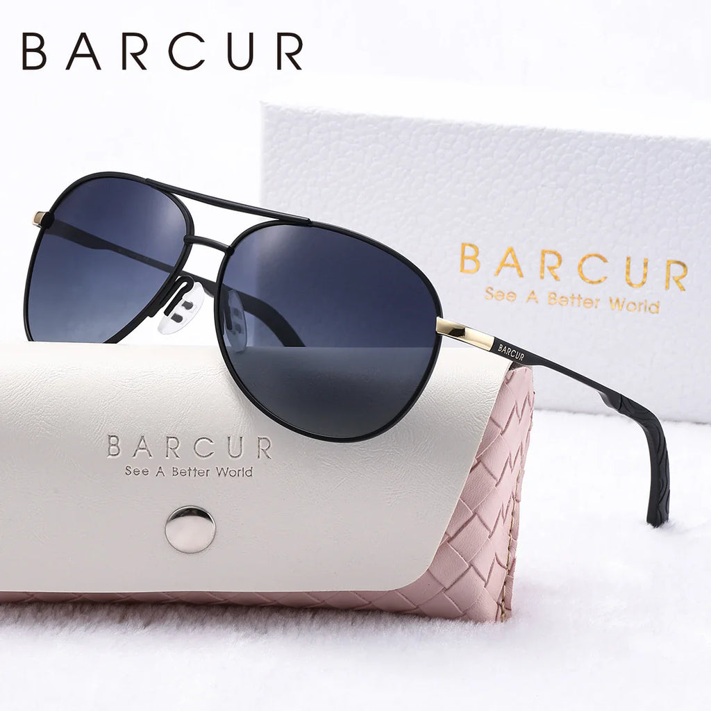 BARCUR Lunettes de soleil polarisées pour femme, en métal rose, confortables et tendance – Lentilles légères UV400 avec miroir dégradé bleu, monture ovale, idéales pour l'été, la plage et les tenues estivales, accessoires élégants.