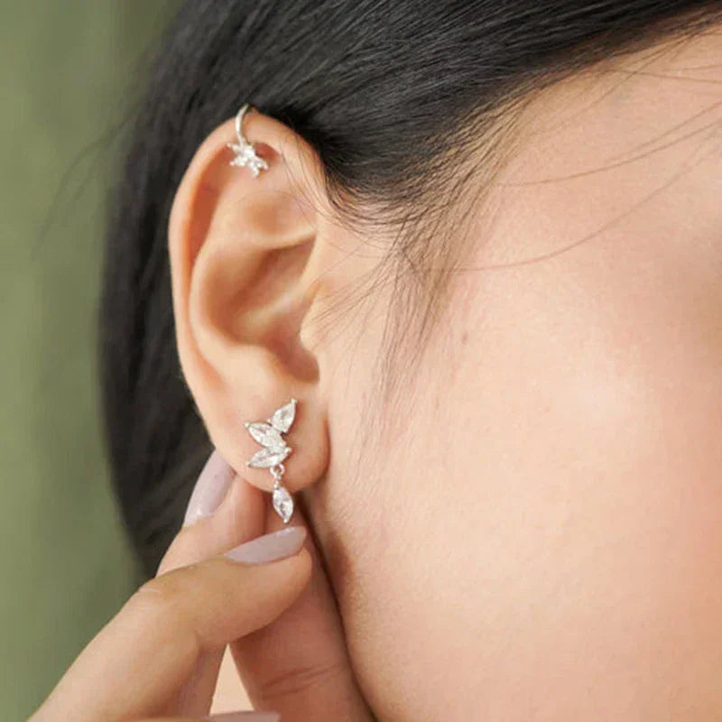 Boucles d'oreilles créoles tendance en argent sterling 925 avec aiguille d'oreille en cristal blanc de luxe pour femme, cadeau de bijoux de mariage