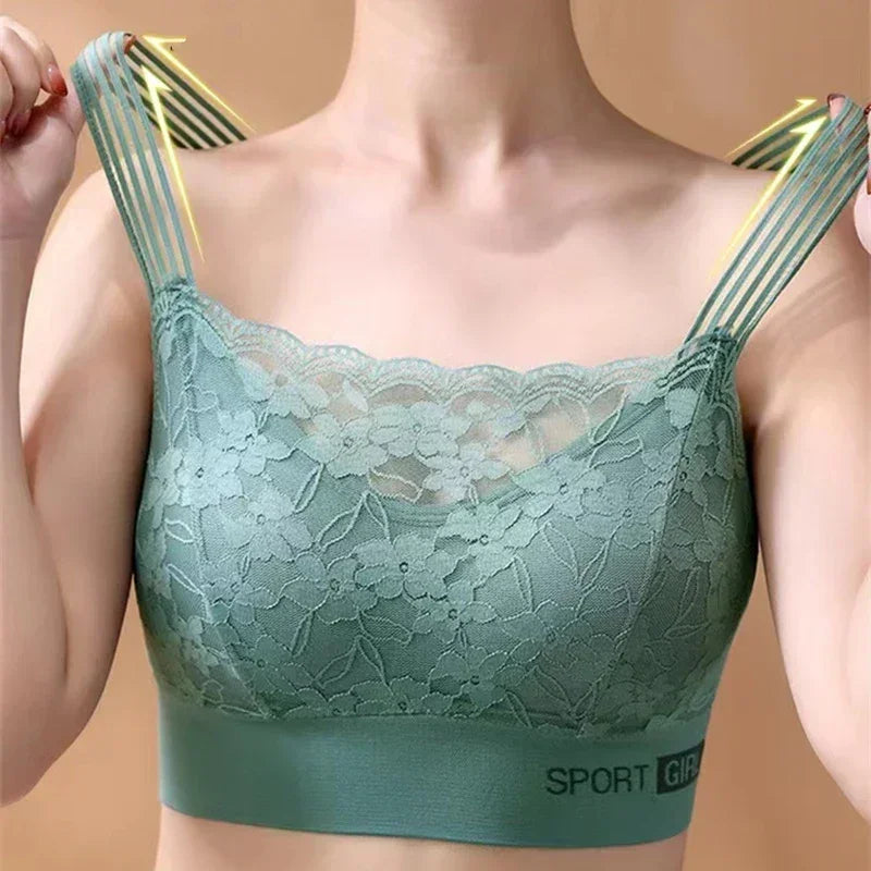 Soutien-gorge sexy en dentelle sans couture grande taille pour femme, confortable, respirant, dos nageur, gilet de sport, de nuit, haut de maintien enveloppant.
