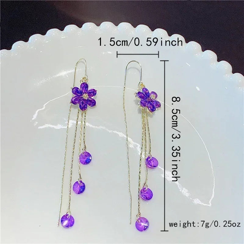 Boucles d'oreilles pendantes Fleur Zircon Brillant Vert pour Femme, en Cristal de Luxe avec Long Pompon, Ligne d'oreille, Bijoux de Mariage, Cadeau pour Filles