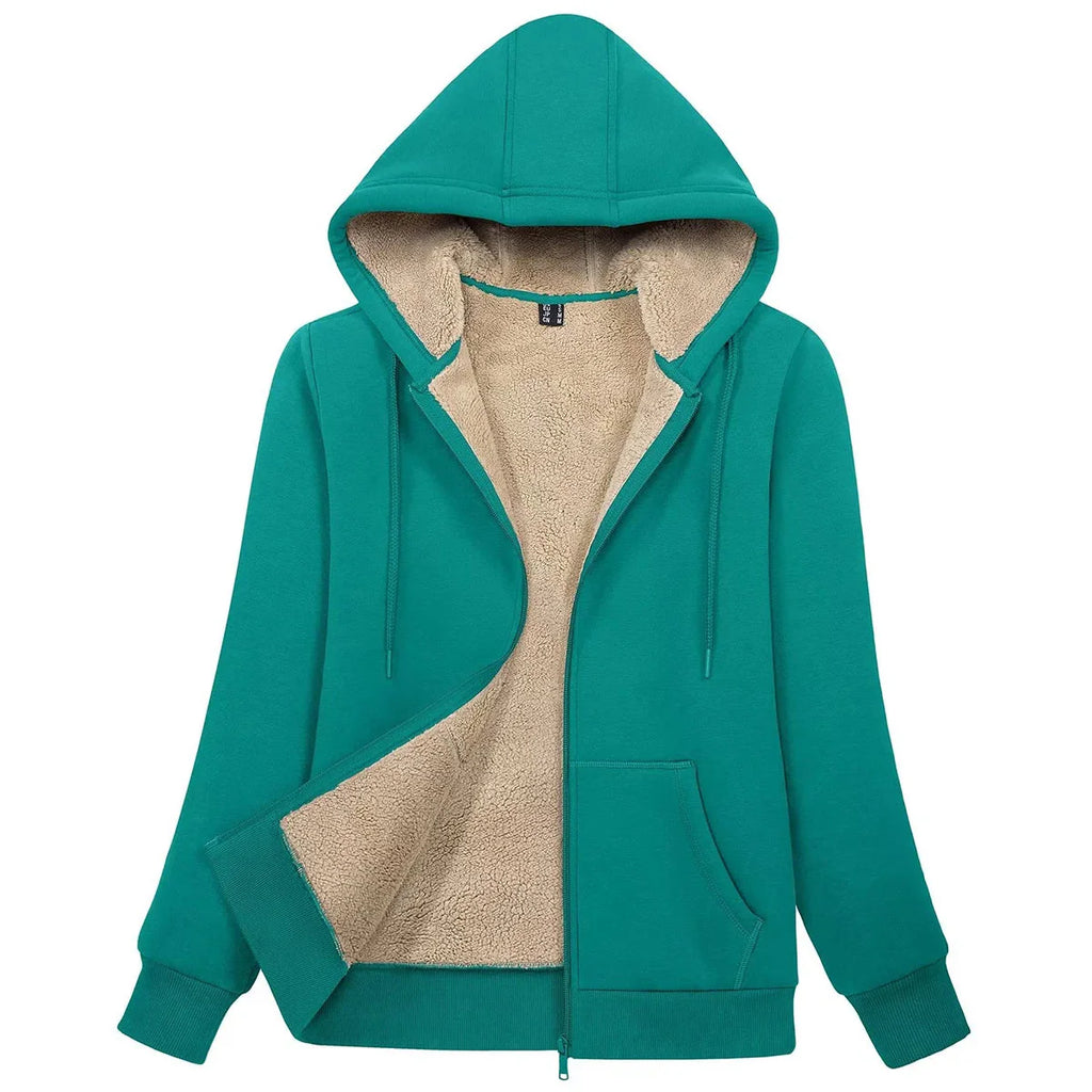 Veste à capuche zippée doublée polaire Sherpa pour femme