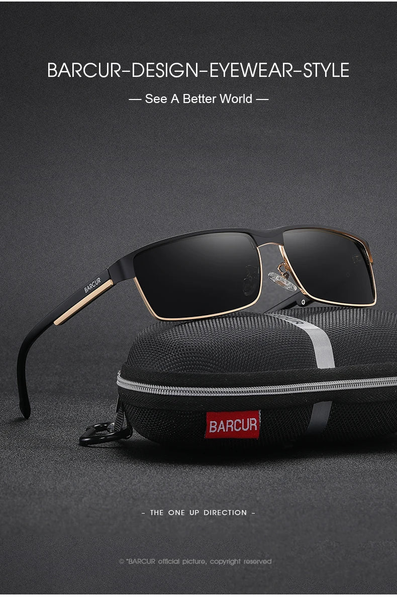 BARCUR Lunettes de Soleil Homme Rectangle Original Tendance Affaires – Polarisées Protection UV400 pour Conduite Randonnée Sports et Usage Quotidien – Lunettes Tendance Oculos De Sol avec Verres TAC Anti-Reflet