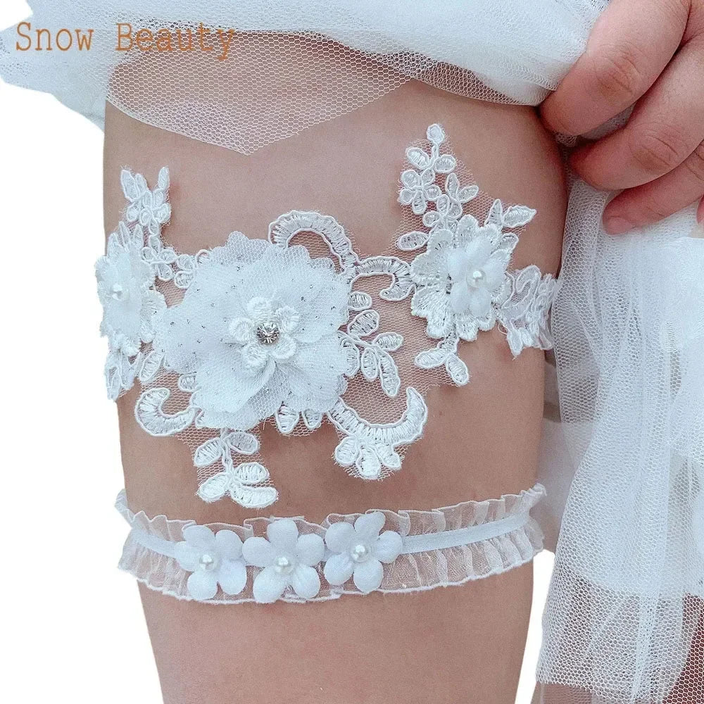 K03 2 PCS Jarretelle de mariée sexy en dentelle fleur cristal perles jarretelle de cuisse bague de cuisse jarretelle de mariée jarretelle de bas femme fille