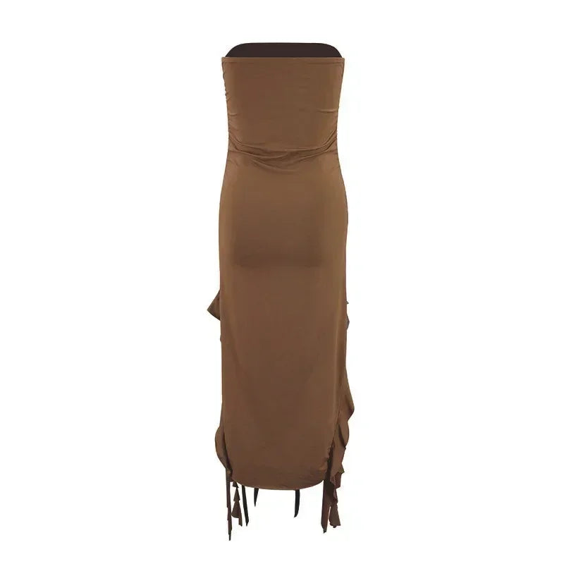 BWQ Robes longues pour femmes, fendues, sexy, moulantes, sans manches, robe méduse, mode pour filles chaudes, robe longue femme épaules dénudées