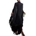 Yeezzi 2025 Nouvelle Mode Printemps Robes de Soirée Transparentes à Franges Femme Manches Chauve-Souris Couleur Unie Col Montant Ensemble Deux Pièces Robe