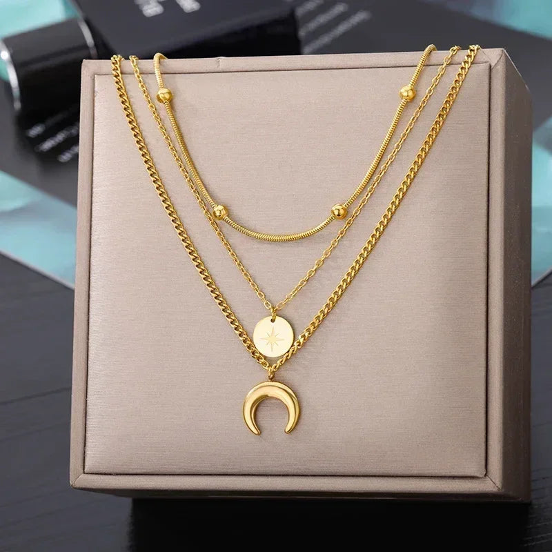 Collier multicouche cœur en acier inoxydable 316L pour femmes et filles, gothique, couleur or, chaîne de clavicule, pendentif ras du cou, cadeau d'anniversaire