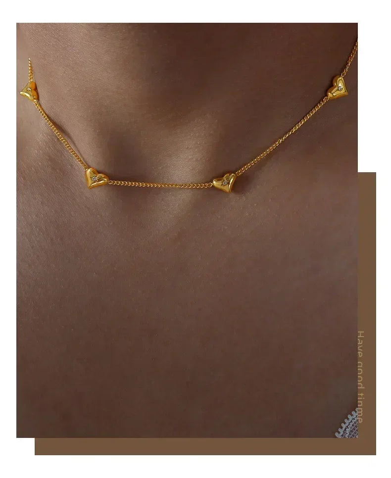 Ensemble de bijoux en acier inoxydable avec collier, boucles d'oreilles et bracelet cœur mignon pour femme, zircon brillant, accessoires de mariée, cadeau de mariage