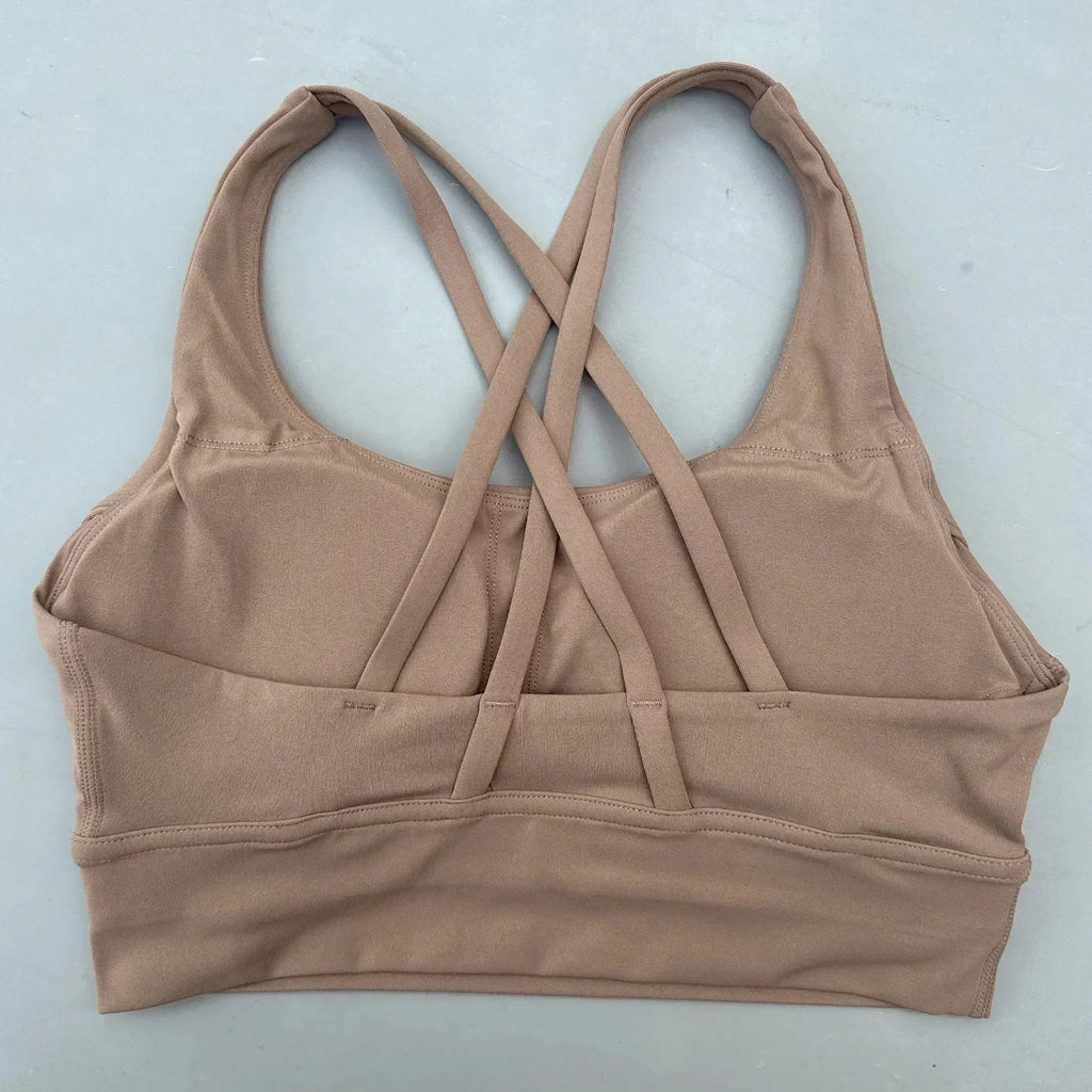 Soutien-gorge de sport uni pour femme, doux, haute résistance, haut moulant d'entraînement complet, gym, yoga, avec coussinets de poitrine