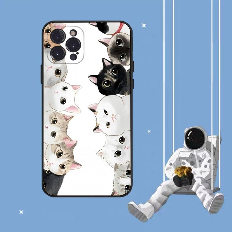Coque de Téléphone Chat Mignon Art Pour Iphone 8 7 6 6s Plus X Se 2020 Xr Xs 14 11 12 13 Mini Pro Max Coque de Téléphone Portable Housse de Protection Souple Transparente Compatible Pour Iphone