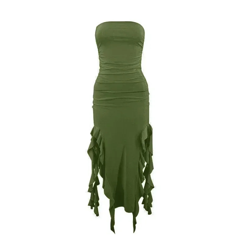 BWQ Robes longues pour femmes, fendues, sexy, moulantes, sans manches, robe méduse, mode pour filles chaudes, robe longue femme épaules dénudées