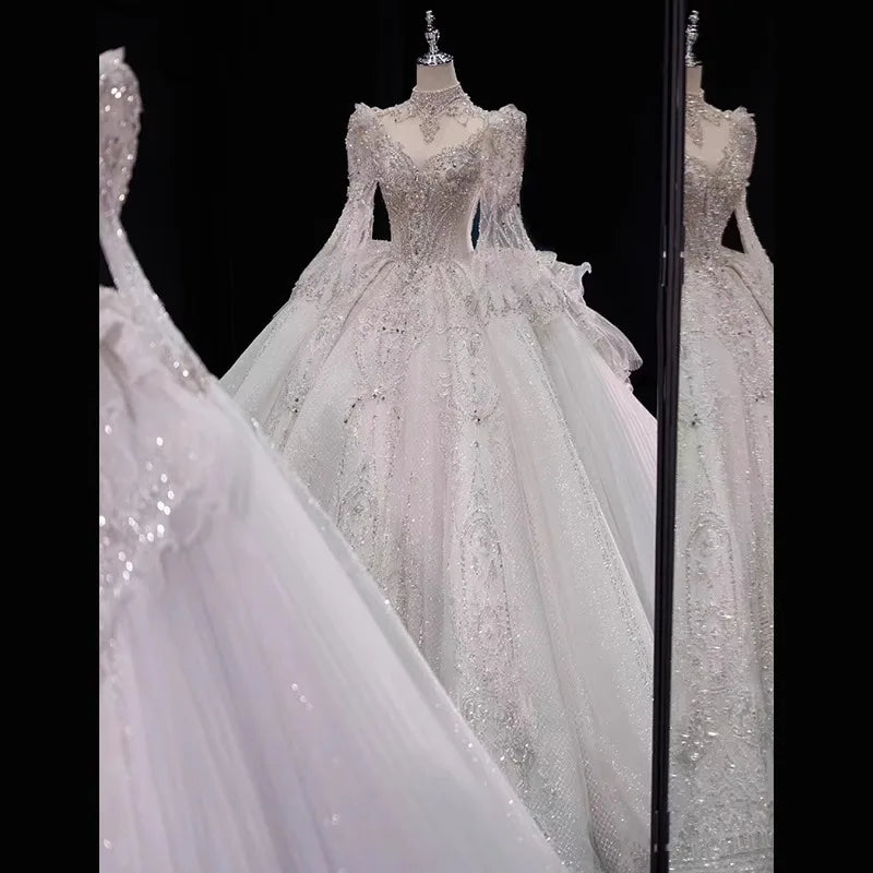 Robe de mariée haut de gamme à manches longues blanches EDW2309