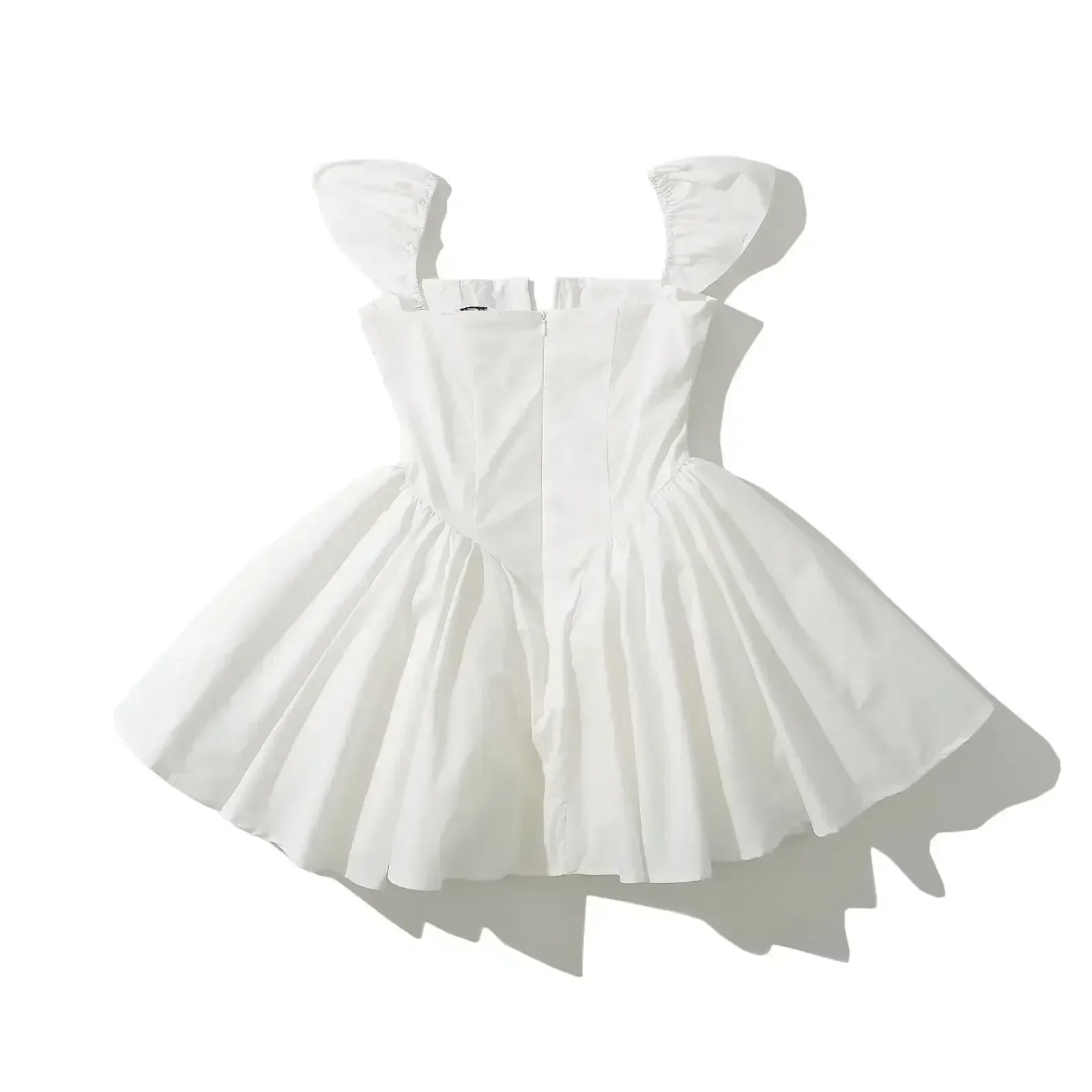 YENKYE Robe d'été blanche courte et évasée pour femme, sexy, à manches courtes, taille basse, élégante, pour soirée, demoiselles d'honneur