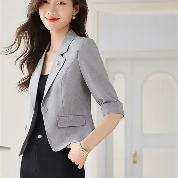 Blazer court noir pour femme – Veste slim de bureau – Design haut court printemps été – Manteaux décontractés pour femme – Un bouton