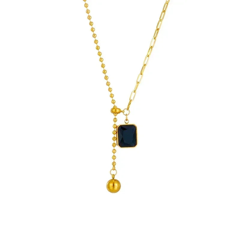 DIEYURO Collier en Acier Inoxydable 316L avec Zircon pour Femme, Designer, Couleur Or, Pendentif Perle Carrée, Colliers, Bijoux Corporels pour Filles, Cadeau