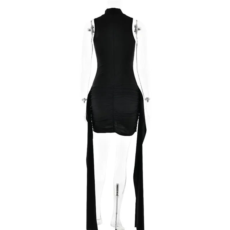 Mini-robe sans manches à col roulé | Robe de soirée asymétrique froncée - Femstylo