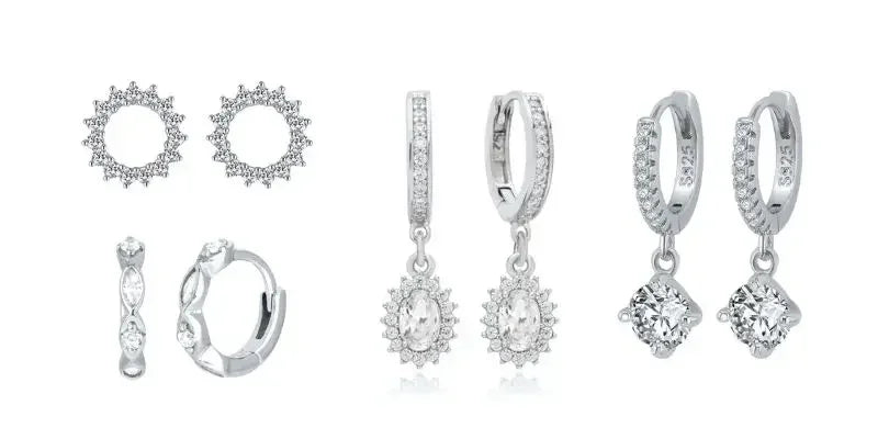 Boucles d'oreilles créoles tendance en argent sterling 925 avec aiguille d'oreille en cristal blanc de luxe pour femme, cadeau de bijoux de mariage