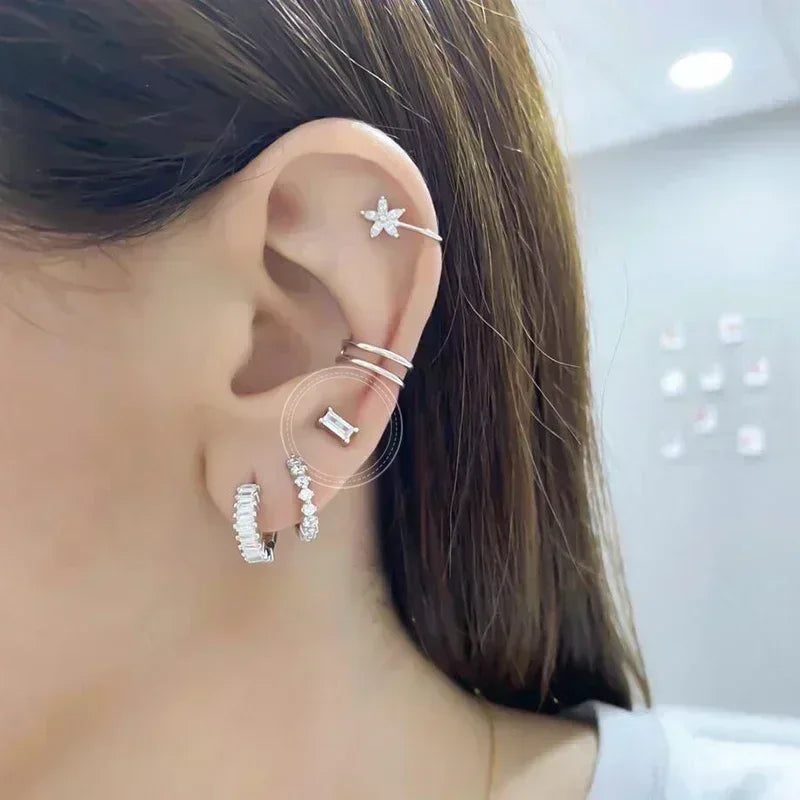 Boucles d'oreilles créoles tendance en argent sterling 925 avec aiguille d'oreille en cristal blanc de luxe pour femme, cadeau de bijoux de mariage