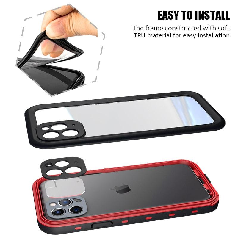 Coque étanche pour iPhone 14 13 12 11 Pro Max 14Plus 12Pro Coque durable étanche Sport 360 Protection iPhone12 Mini Coque étanche pour iPhone résistante aux chutes Arrière transparent