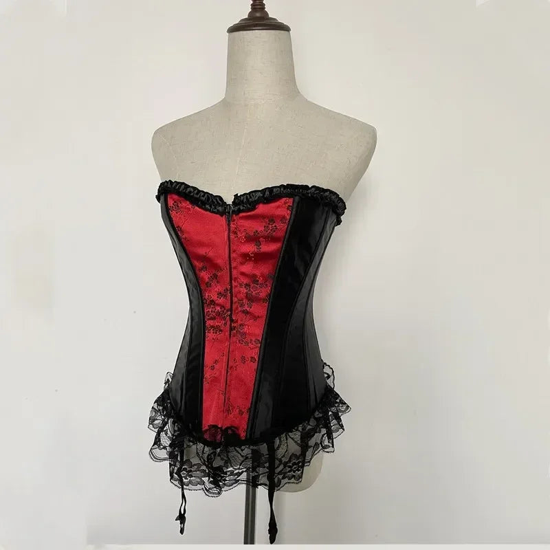 Ensemble de Lingerie Sexy avec Jarretelles Corset Bustier en Dentelle pour Femmes avec Fermeture Éclair et Lacets, Corset Amincissant Gainant avec Baleines, Grande Taille