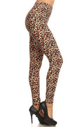Legging brossé imprimé léopard MARRON NOIR, longueur cheville, TAILLE UNIQUE