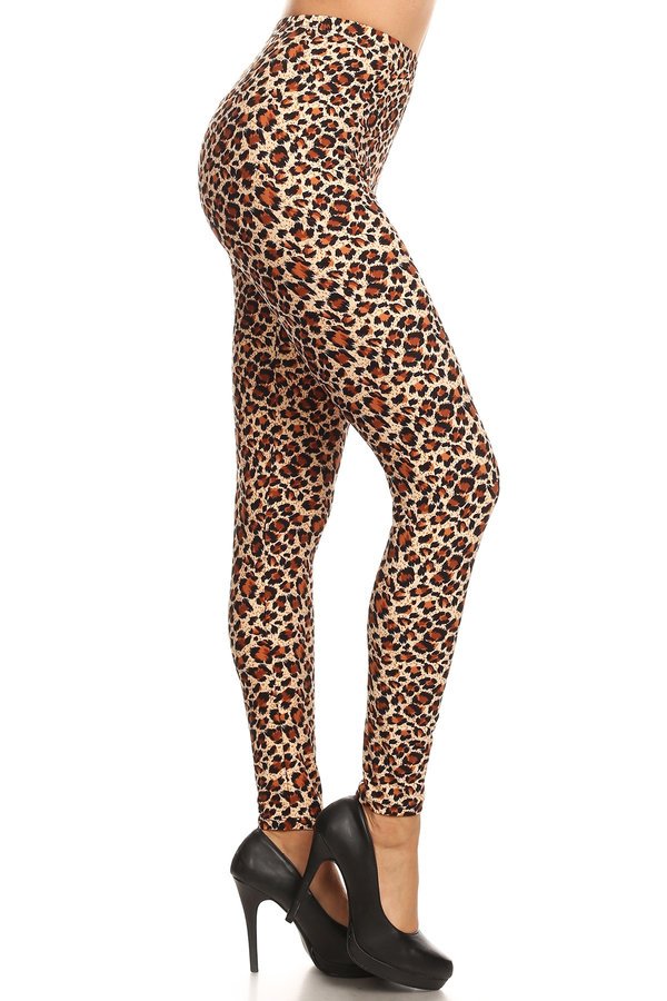 Legging brossé imprimé léopard MARRON NOIR, longueur cheville, TAILLE UNIQUE