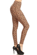 Legging brossé léopard marron imprimé cheville TAILLE UNIQUE