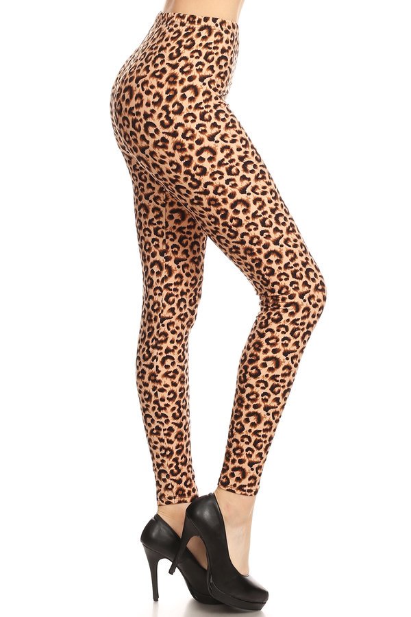 Legging brossé léopard marron imprimé cheville TAILLE UNIQUE
