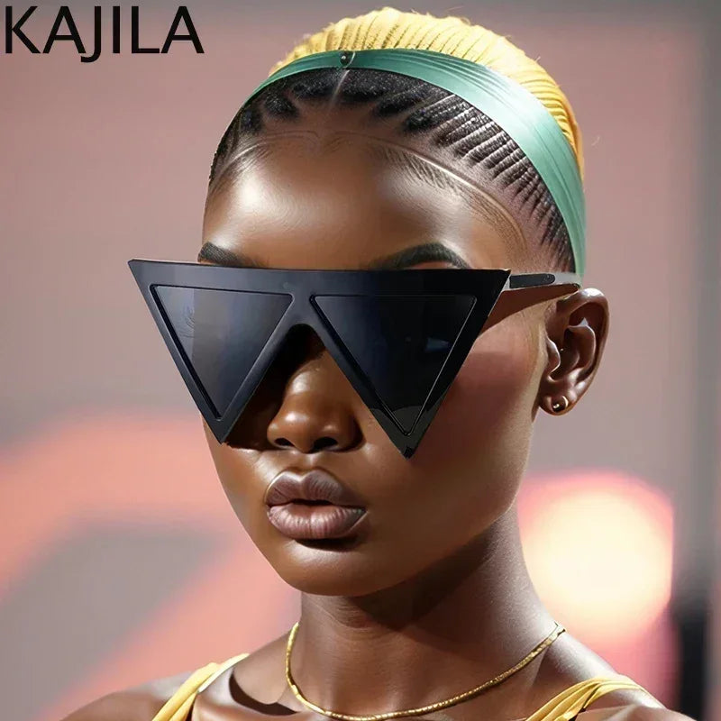 Lunettes de soleil triangulaires surdimensionnées de style punk pour femmes, grande monture 2025, marque de luxe, coupe-vent, protection UV400, pour dames
