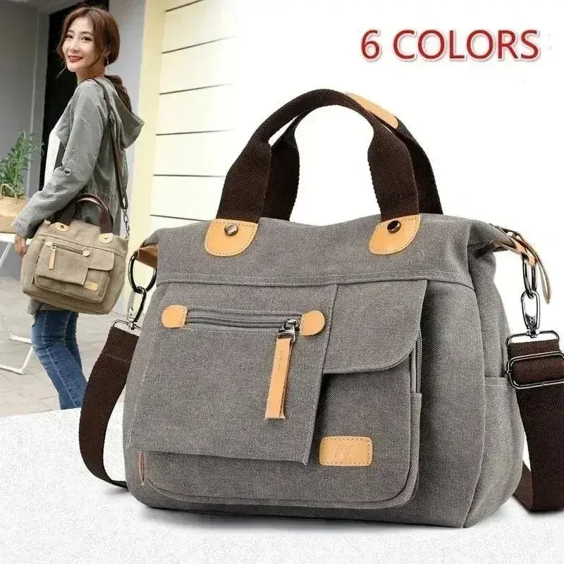 Sac fourre-tout décontracté Sac à main bandoulière en toile grande capacité pour femme
