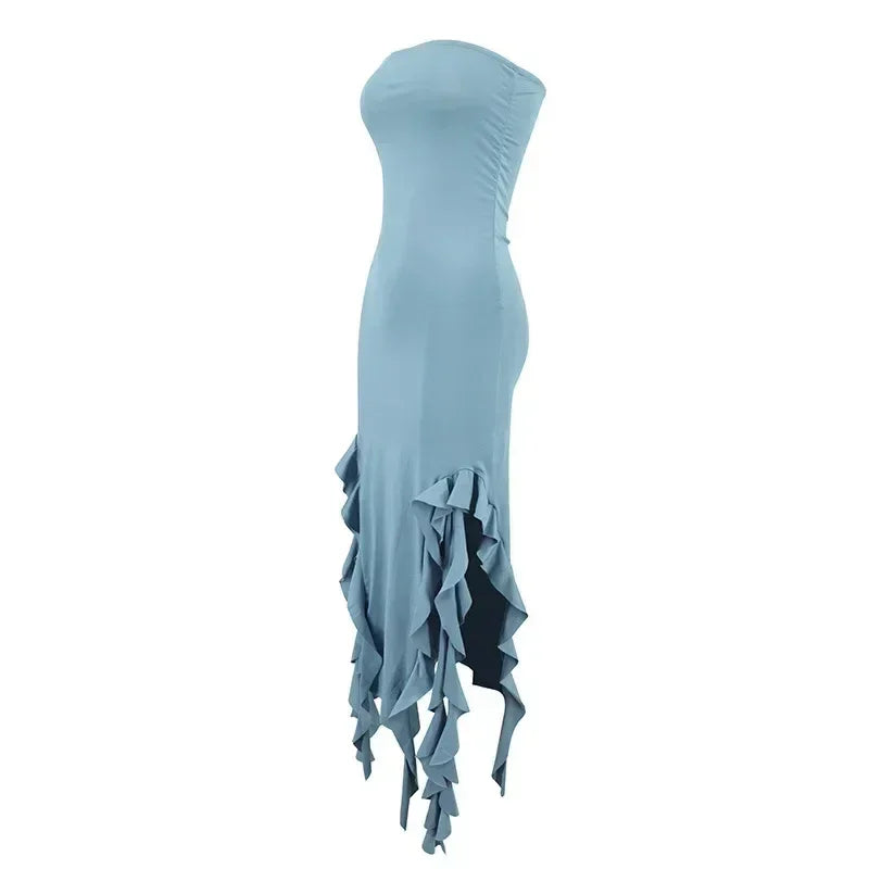 BWQ Robes longues pour femmes, fendues, sexy, moulantes, sans manches, robe méduse, mode pour filles chaudes, robe longue femme épaules dénudées