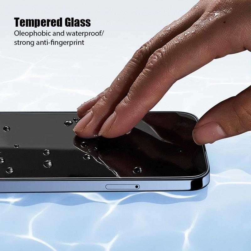 4 Films de protection en verre trempé pour iPhone 11 12 13 14 Pro XR X XS Max Protecteur d'écran pour iPhone 12 Pro Max Mini 7 8 6 6S Plus SE Verre trempé Installation facile du cadre Film de protection HD ultra-mince