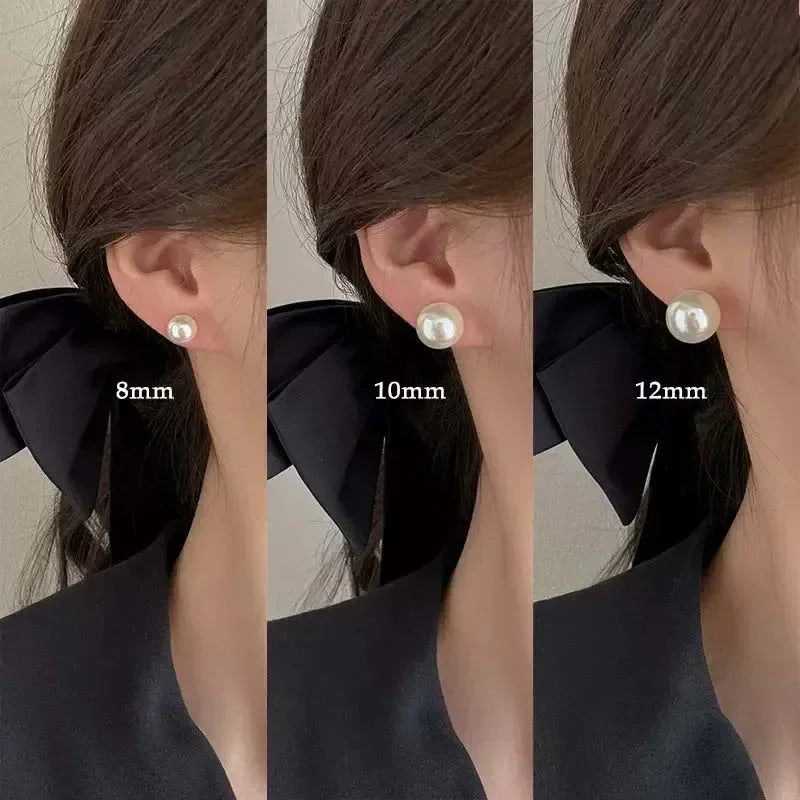 Boucles d'oreilles clous coréennes élégantes en perles blanches brillantes pour femmes, simples et exquises, imitation perles rondes, bijoux de mariage et de fête