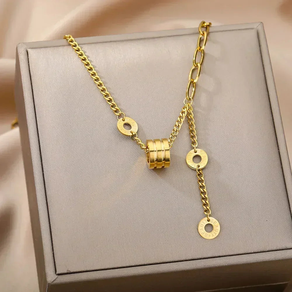 Collier multicouche cœur en acier inoxydable 316L pour femmes et filles, gothique, couleur or, chaîne de clavicule, pendentif ras du cou, cadeau d'anniversaire