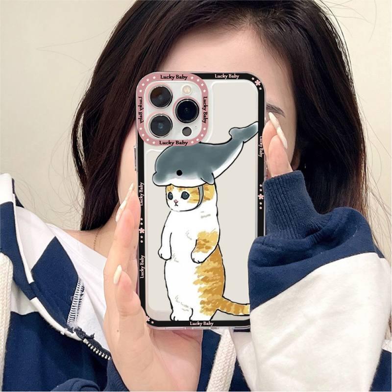 Coque de téléphone mignonne motif chat pour iPhone 11 12 13 Mini Pro Max 14 Pro Max Coque en forme de dessin animé Housse souple transparente Coque ultra fine flexible anti-rayures pour iPhone