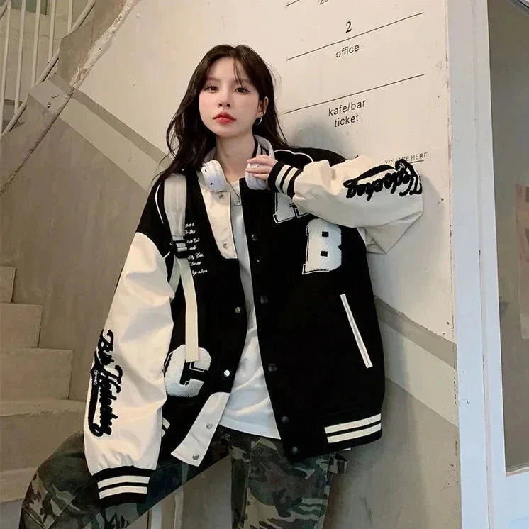 Blouson bomber oversize en laine d'agneau Y2K pour femme