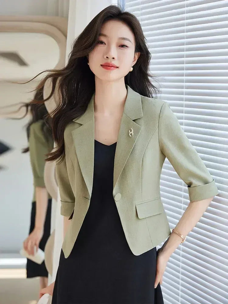 Blazer court noir pour femme – Veste slim de bureau – Design haut court printemps été – Manteaux décontractés pour femme – Un bouton