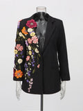 TWOTWINSTYLE Blazers tendance femme avec applications de couleur contrastée Revers Manches longues Patchwork Perles Blazer Femme de tempérament