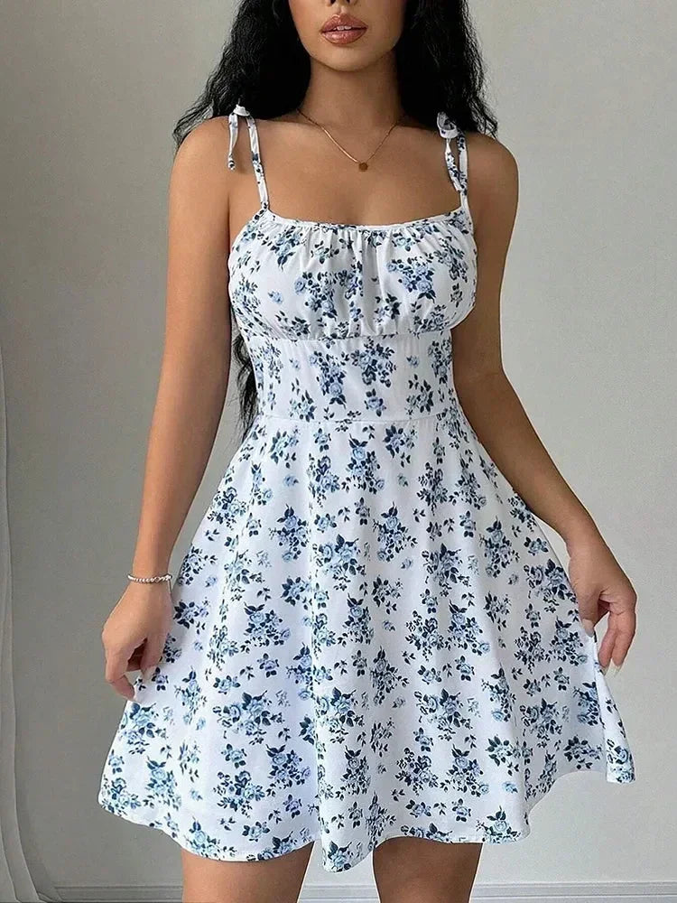 Robe Courte d'Été Fleurie à Bretelles Fines pour Femme,Robes Femme,Vêtements Femme,Robe Longue,Nouvelle Robe 2025