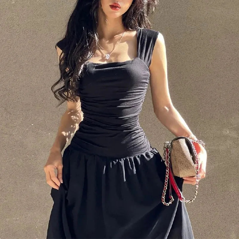 Robe longue moulante froncée | Robe nuisette à col carré -femstylo