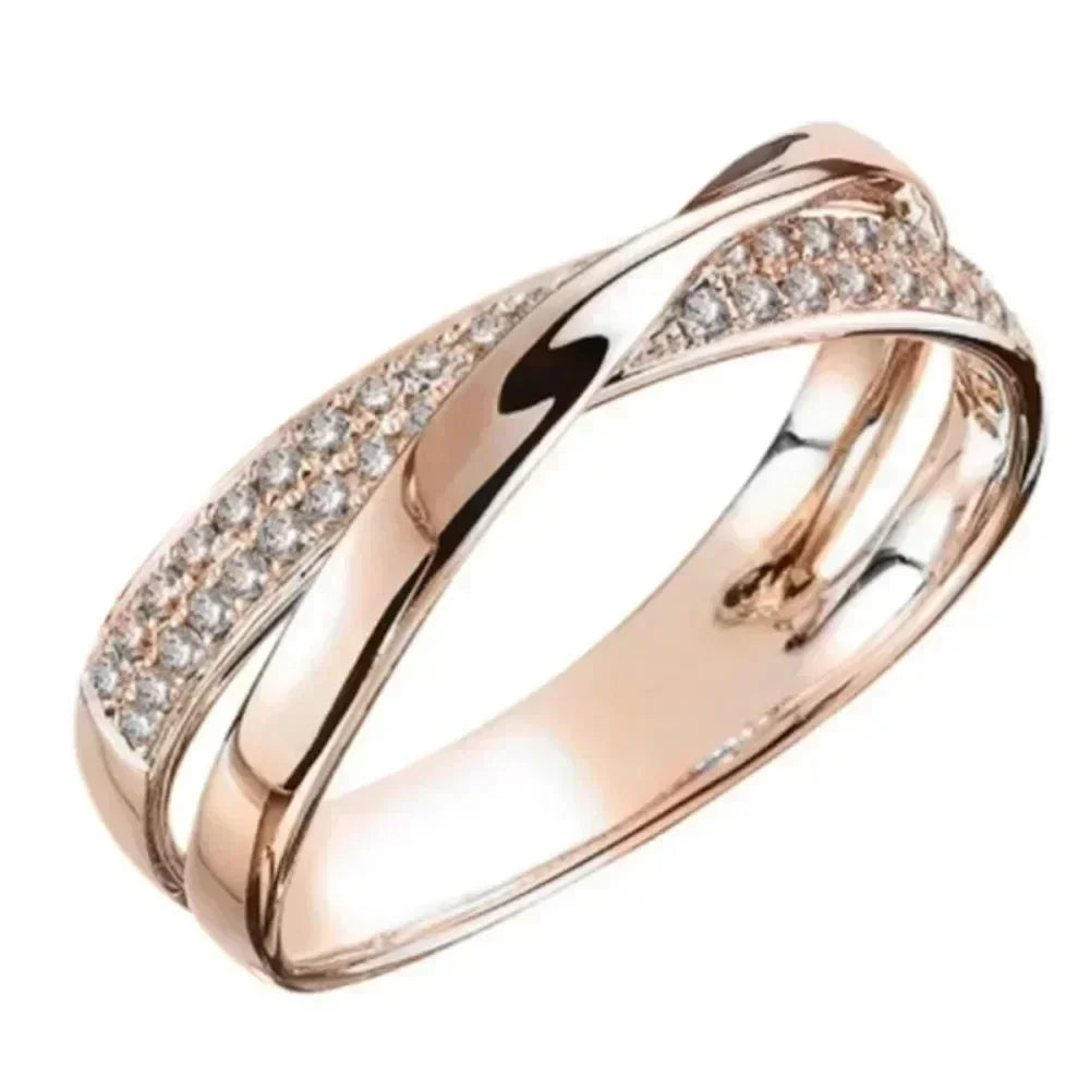 Bague classique en acier inoxydable bicolore en forme de X pour femmes, bijou tendance de mariage, anneaux de mariage éblouissants en zircon, bagues modernes