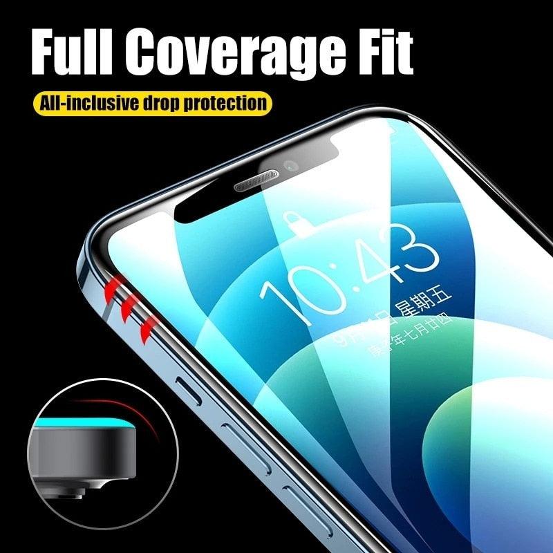 Protecteur d'écran en verre trempé à couverture complète 9D pour IPhone 11 Pro Max 14 12 X S XS XR Verre trempé sur IPhone 13 Mini 7 8 6S Plus SE Film Protecteur d'écran en verre trempé Compatible pour iPhone