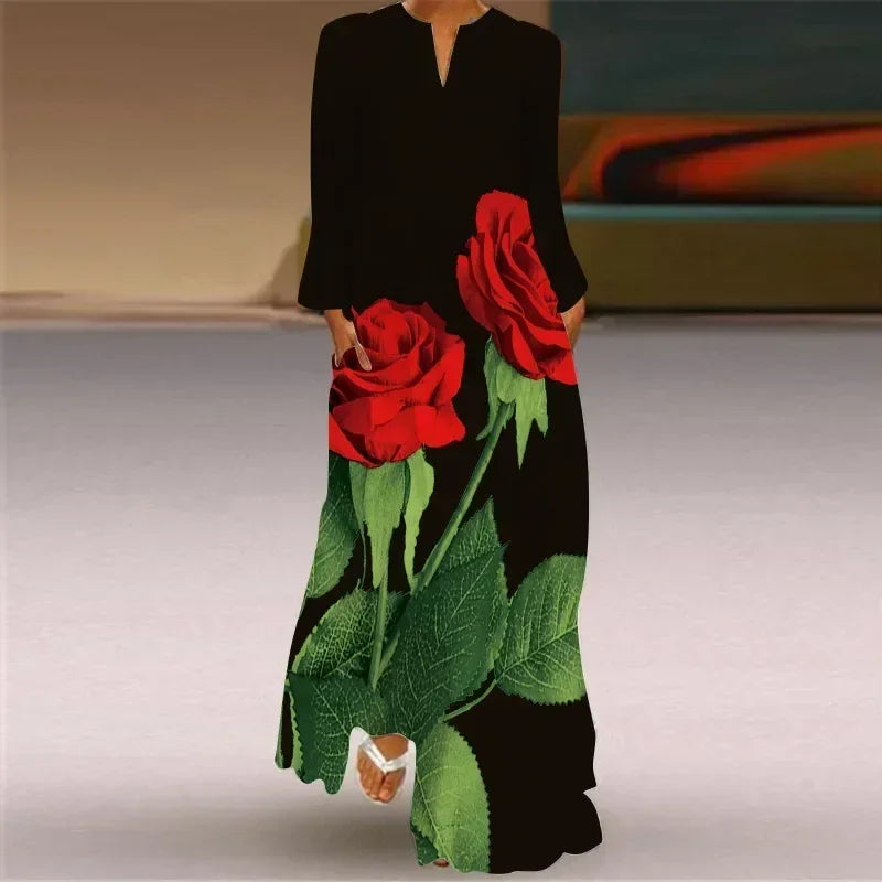 Robe longue maxi imprimée rétro mode Y2K à manches longues, ample, S-5XL