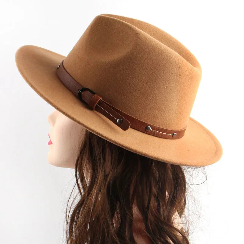 Feutre de laine Fedora unisexe – Chapeau en feutre à bord plat pour l'automne et l'hiver
