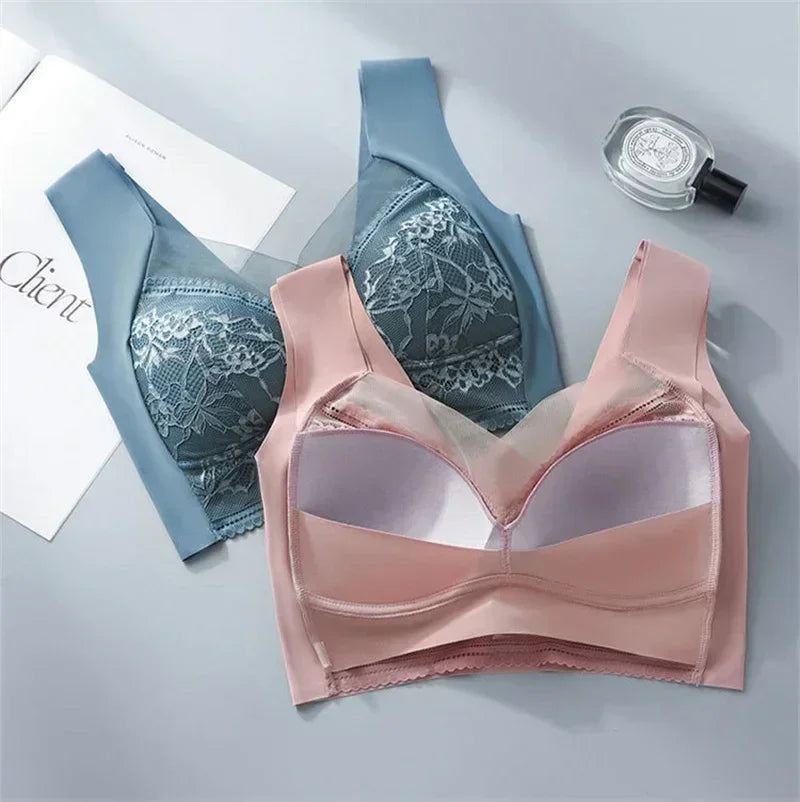 Soutien-gorge Grande Taille Femme L-5XL, Push-Up, Soie Glacée Sans Couture, Bralette Dentelle Sans Armature, Soutien-Gorge d'Été Grande Taille, Lingerie, Sous-vêtement 15019