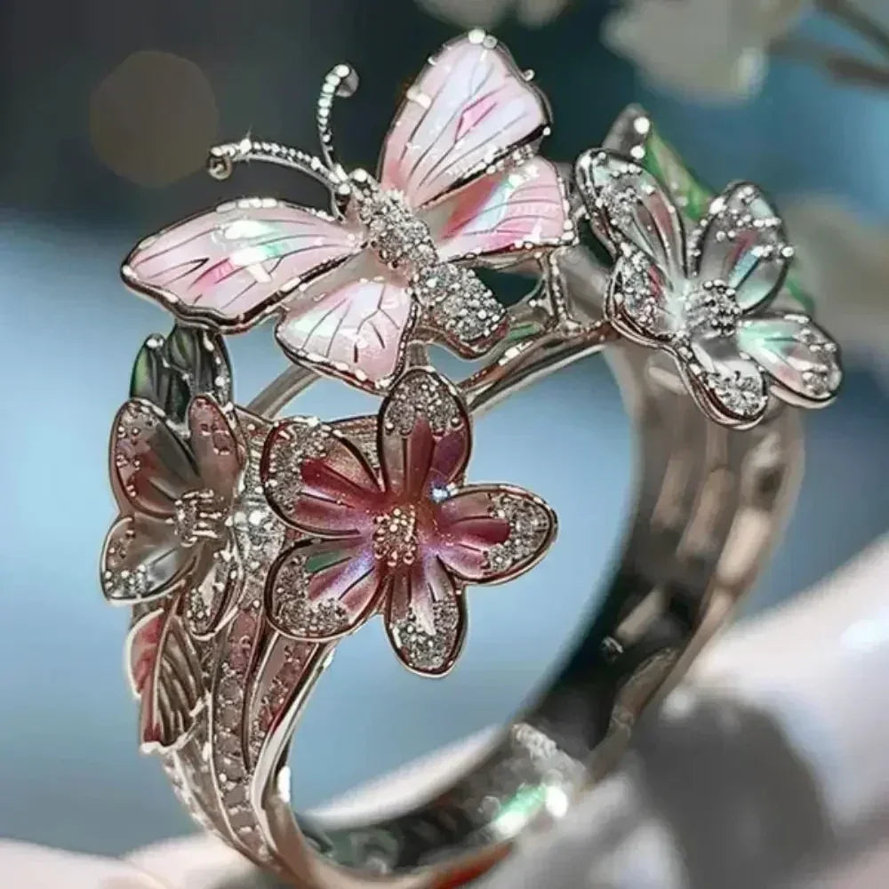 Bagues Papillon Fleurs Esthétiques pour Femme, Romantiques, en Strass, Élégantes, Inaltérables, Anneau Ouvert, Bijoux de Mariage pour Femme, Cadeau de Fête