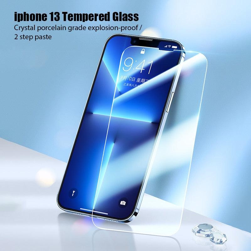4 Films de protection en verre trempé pour iPhone 11 12 13 14 Pro XR X XS Max Protecteur d'écran pour iPhone 12 Pro Max Mini 7 8 6 6S Plus SE Verre trempé Installation facile du cadre Film de protection HD ultra-mince