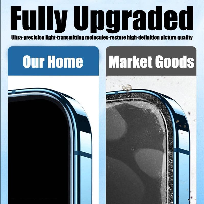 Verre trempé de protection d'écran à couverture complète 4 pièces pour iPhone 11 12 13 14 Pro Max, protecteur d'écran pour iPhone 6 7 8 Plus X Xr Xs Max, Film en verre trempé de protection bord à bord, compatible avec les coques.